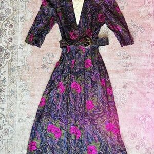 Floral Paisley Midi Dress in Pink and Black